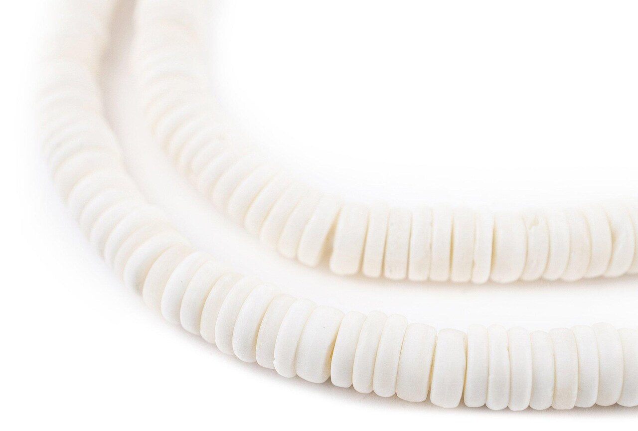 The Bead Chest 8mm White Bone Button Beads: Nepal Flat Round Disk Heishi Beads for DIY Necklace Jewelry Making